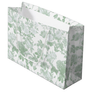 Green Floral Roses French Chinoiserie Pattern Large Gift Bag