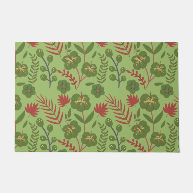 Green floral seamless pattern flower, branch, leaf doormat (Front)
