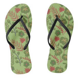 Green floral seamless pattern flower, branch, leaf jandals