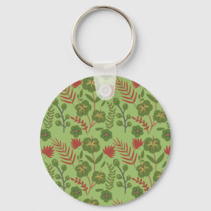 Green floral seamless pattern flower, branch, leaf key ring