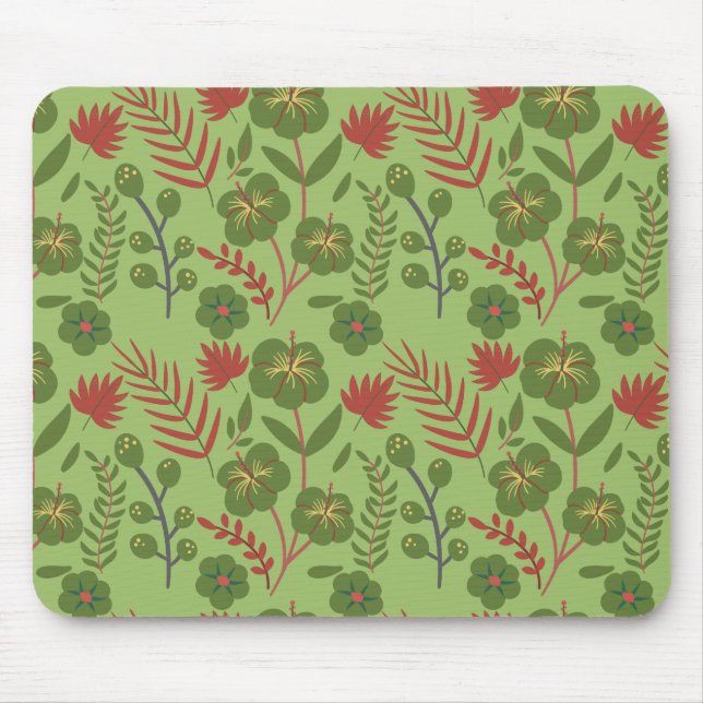 Green floral seamless pattern flower, branch, leaf mouse pad (Front)