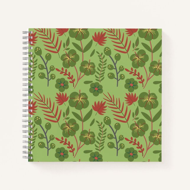 Green floral seamless pattern flower, branch, leaf notebook (Front)