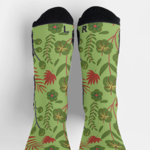 Green floral seamless pattern flower, branch, leaf socks