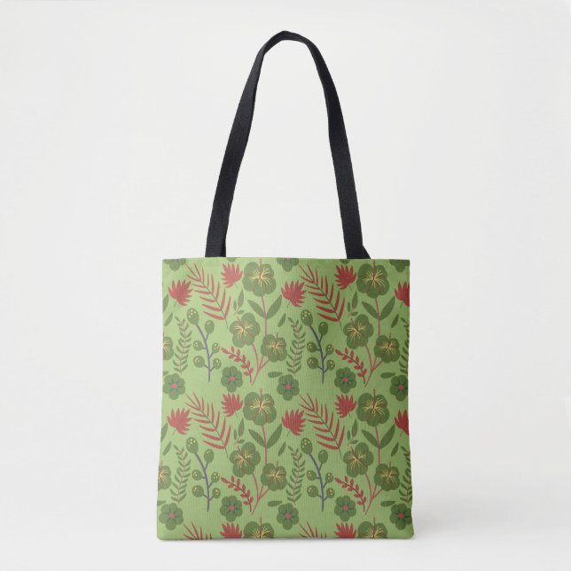 Green floral seamless pattern flower, branch, leaf tote bag (Front)