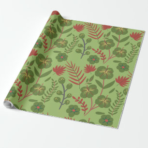 Green floral seamless pattern flower, branch, leaf wrapping paper