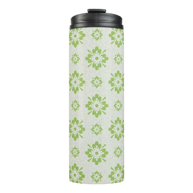 Green floral shapes pattern thermal tumbler (Front)