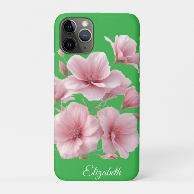 Green Floral Soft Pink Flowers Elegant Case-Mate iPhone Case (Back)