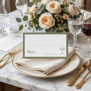 Green Floral Spanish Wine Glass Wedding Mesa  Place Card