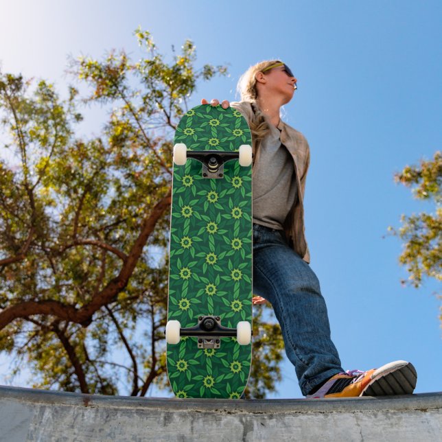 Green Floral Spiral Skateboard (Outdoor 1)