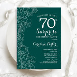 Green Floral Surprise 70th Birthday Party Invitation<br><div class="desc">Teal Green Surprise 70th Birthday Party Invitation. Minimalist modern design featuring botanical accents and typography script font. Simple floral invite card perfect for a stylish female surprise bday celebration. Can be customised to any age. Printed Zazzle invitations or instant download digital template.</div>