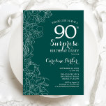 Green Floral Surprise 90th Birthday Party Invitation<br><div class="desc">Teal Green Surprise 90th Birthday Party Invitation. Minimalist modern design featuring botanical accents and typography script font. Simple floral invite card perfect for a stylish female surprise bday celebration. Can be customised to any age. Printed Zazzle invitations or instant download digital template.</div>