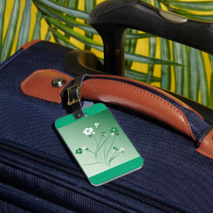 Green Floral Swirls and White Blossoms Luggage Tag