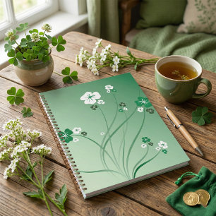 Green Floral Swirls and White Blossoms Planner