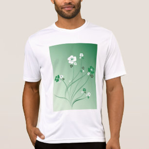 Green Floral Swirls and White Blossoms T-Shirt