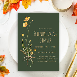 Green Floral Thanksgiving Friendsgiving Dinner Invitation