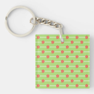 Green Floral Tiles Key Ring