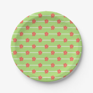 Green Floral Tiles Paper Plate