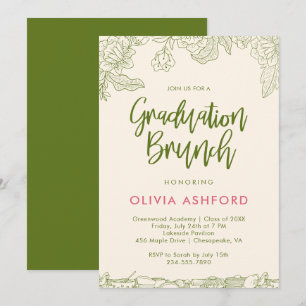 Green Floral Trendy Brunch graduation Invitation