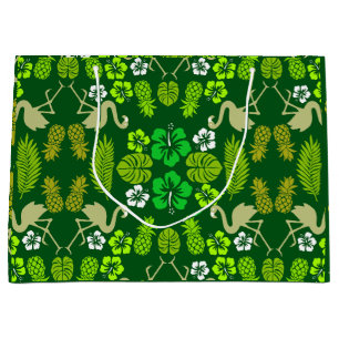 Green Floral Tropical Fruit Patterned Large Gift Bag