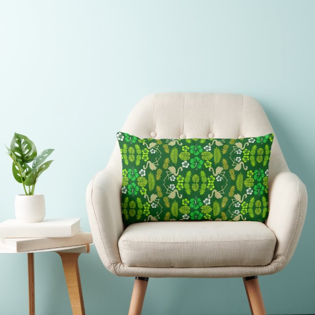 Green Floral Tropical Fruit Patterned Lumbar Cushion (Chair)