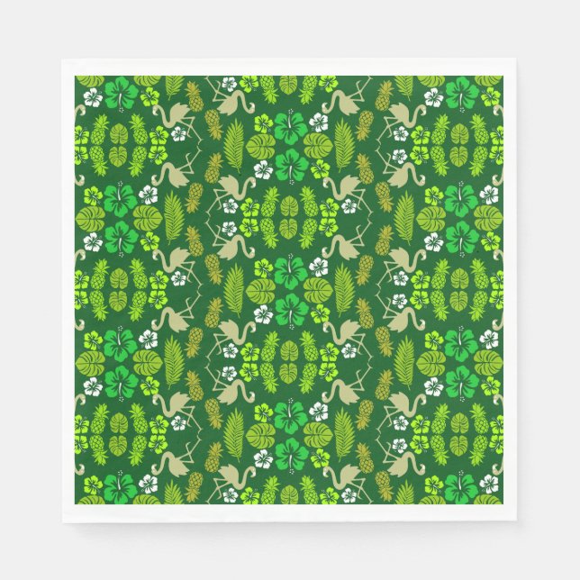 Green Floral Tropical Fruit Patterned Napkin (Front)