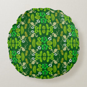 Green Floral Tropical Fruit Patterned Round Cushion