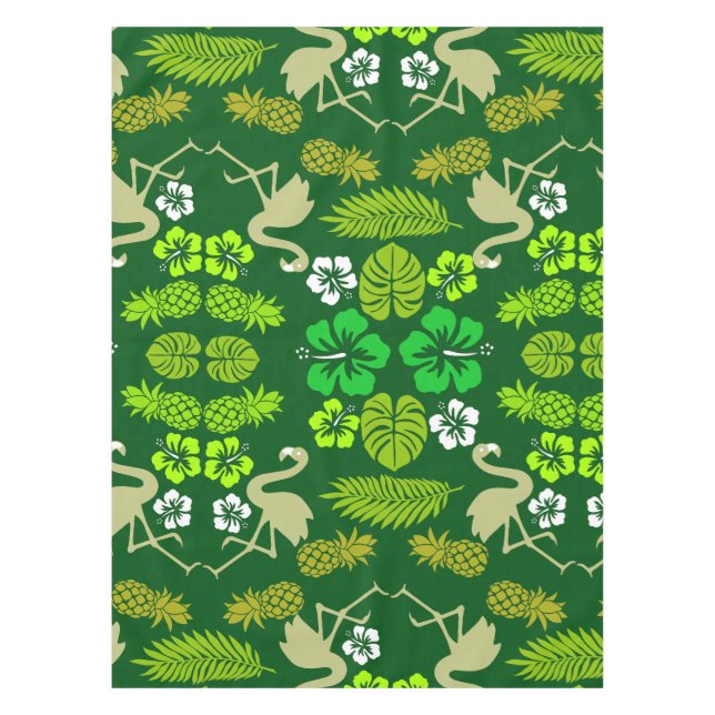 Green Floral Tropical Fruit Patterned Tablecloth (Front)