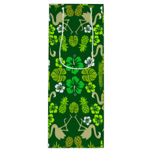 Green Floral Tropical Fruit Patterned Wine Gift Bag