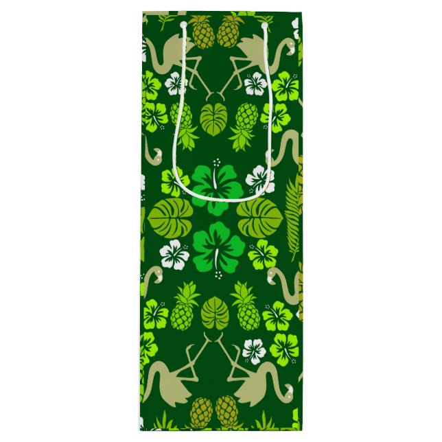 Green Floral Tropical Fruit Patterned Wine Gift Bag (Front)