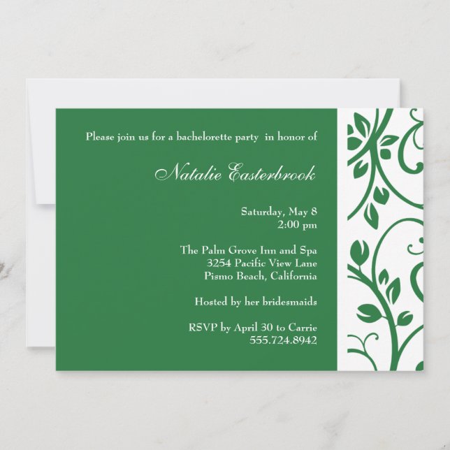 Green Floral Vine Bachelorette Party Invitation (Front)