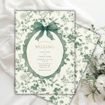 Green Floral Vintage Wedding Invitation<br><div class="desc">Pretty green vines with other greenery done in watercolors and gardenias flowing creating a lovely background for this vintage scalloped frame topped with a quaint bow and flowing ribbons.  Perfect for any season wedding.</div>