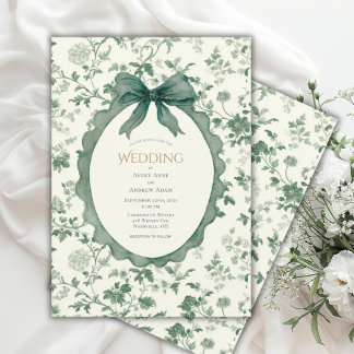 Green Floral Vintage Wedding Invitation
