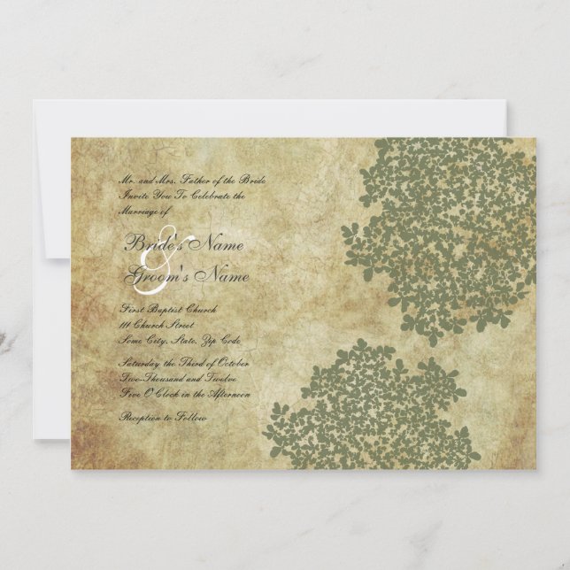 Green Floral Vintage Wedding Invitations (Front)