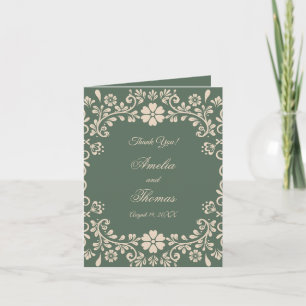 Green  Floral Vintage Wedding Thank You Card