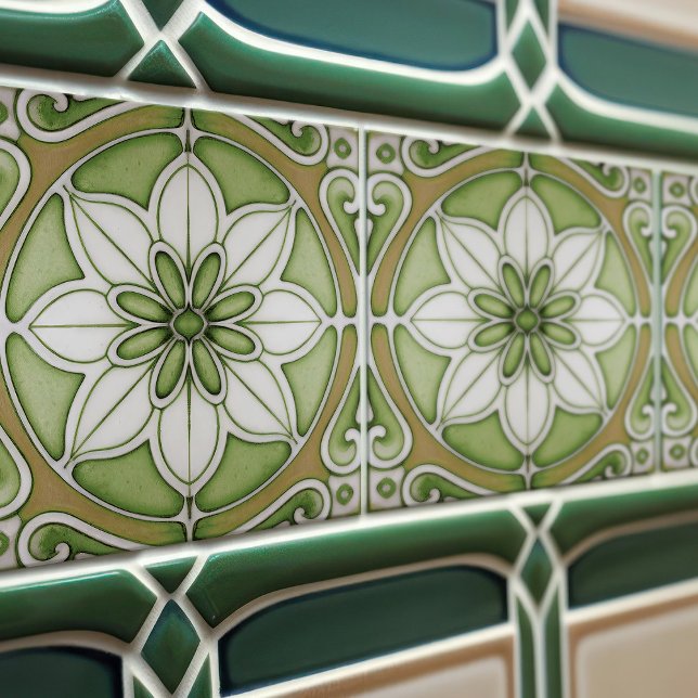Green Floral Wall Decor Art Nouveau Backsplash Tile (Creator Uploaded)