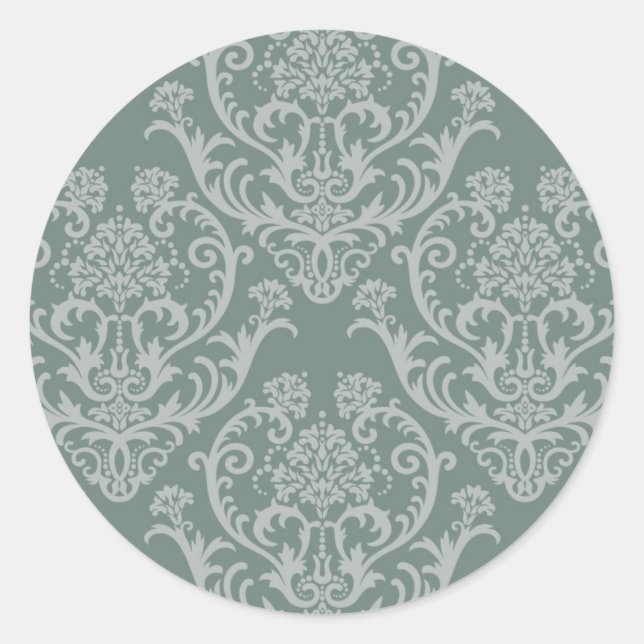 Green floral wallpaper classic round sticker (Front)