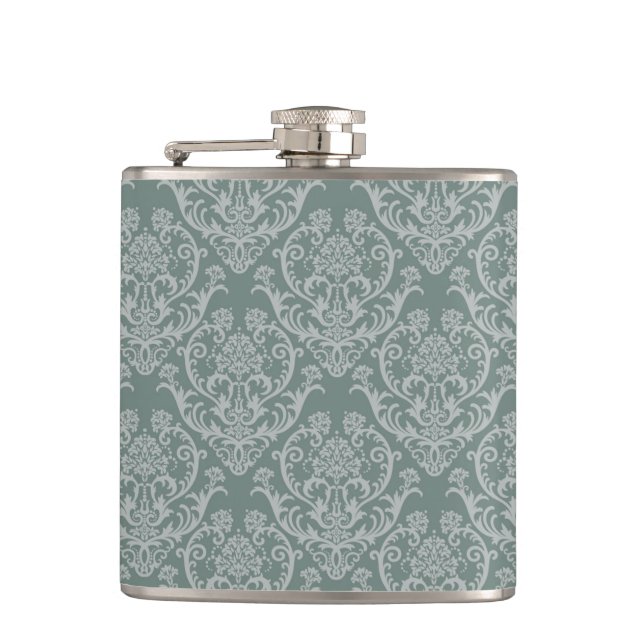 Green floral wallpaper hip flask (Front)