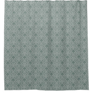 Green floral wallpaper shower curtain