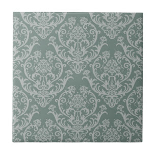 Green floral wallpaper tile