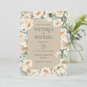 Green Floral Watercolor Modern Wedding Invitation
