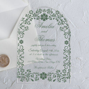 Green Floral Wedding  Acrylic Invitations