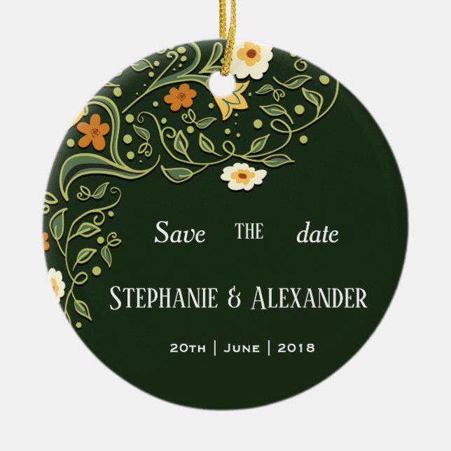 Green Floral Wedding Ceramic Tree Decoration (Front)