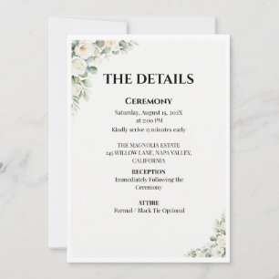 Green Floral Wedding Details Card