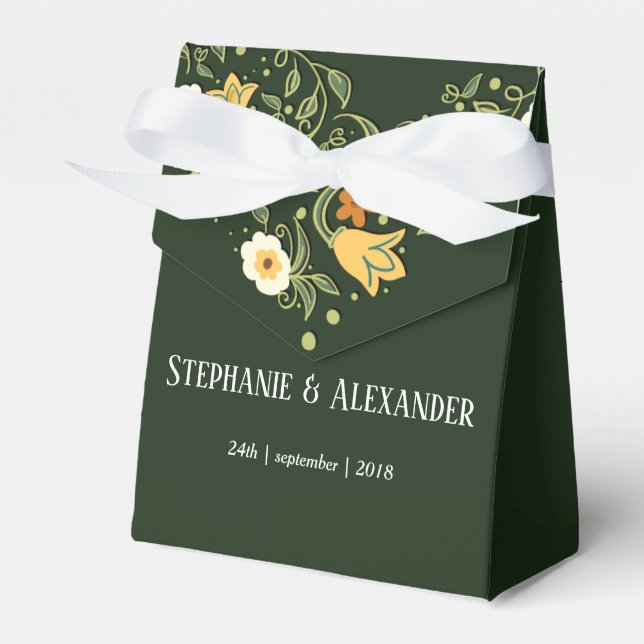 Green Floral Wedding Favour Box (Front Side)