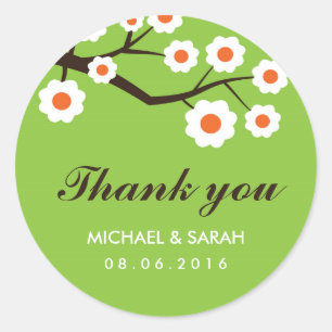 Green Floral Wedding Favour Thank You Sticker
