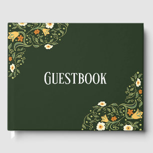 Green Floral Wedding Guest Book