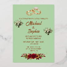 Green Floral Wedding Invitation
