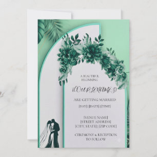 Green Floral Wedding Invitation