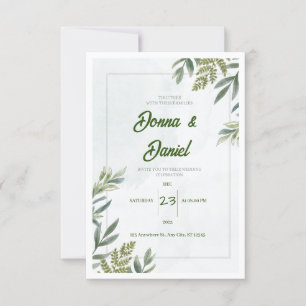 Green Floral Wedding Invitation