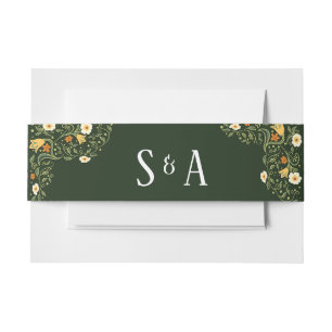 Green Floral Wedding Invitation Belly Band